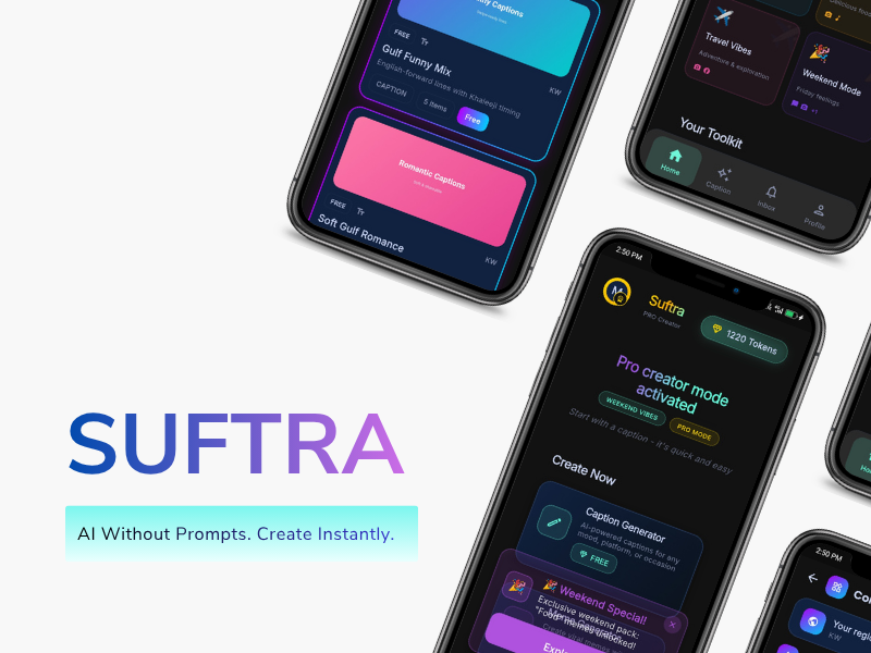 SUFTRA AI mobile app screens